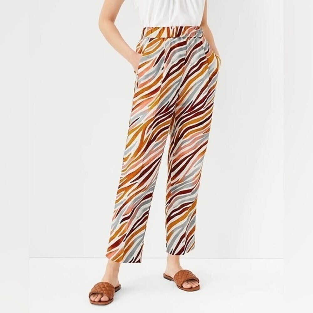 ann taylor the zebra print easy ankle linen blend pants 2021